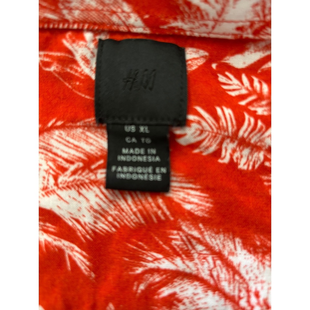H&M Tropical Palm Leaf Button Down Shirt Mens XL Red White Summer Streetwear - Picture 4 of 7